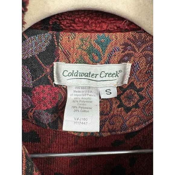 VTG Coldwater Cream Fleece Jacket Women Small Red Tapestry Granny Grandmacore - Picture 3 of 11